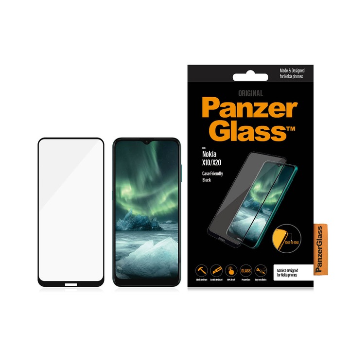 Стъклен протектор PanzerGlass за Nokia X10, X20, CaseFriendly, Черен