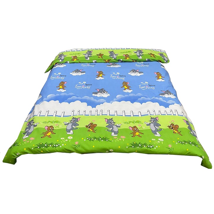 Husa pilota albastra/verde 140/210cm, "Tom & Jerry" din bumbac 100% by Liz Line - HP140144
