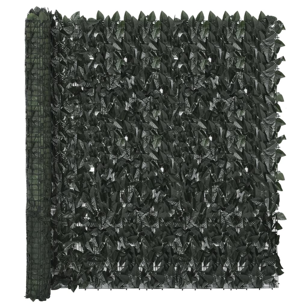 Paravan de balcon cu model frunze vidaXL, Polietilena, 500 x 150 cm, Verde inchis