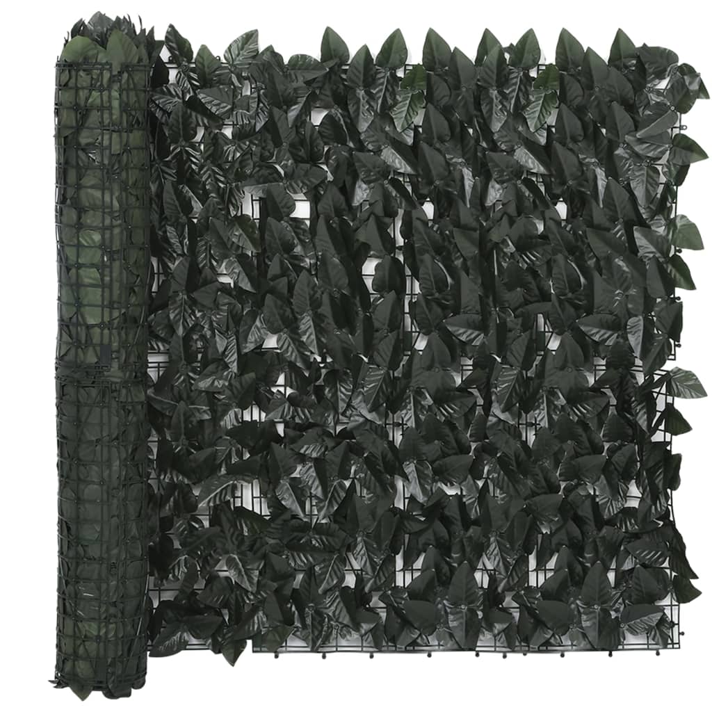 Paravan de balcon cu model frunze vidaXL, Polietilena, 400 x 75 cm, Verde inchis