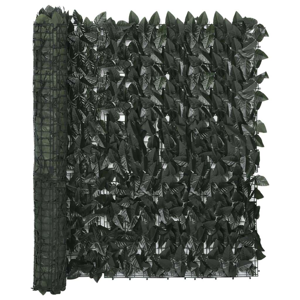 Paravan de balcon cu model frunze vidaXL, Polietilena, 600 x 100 cm, Verde inchis
