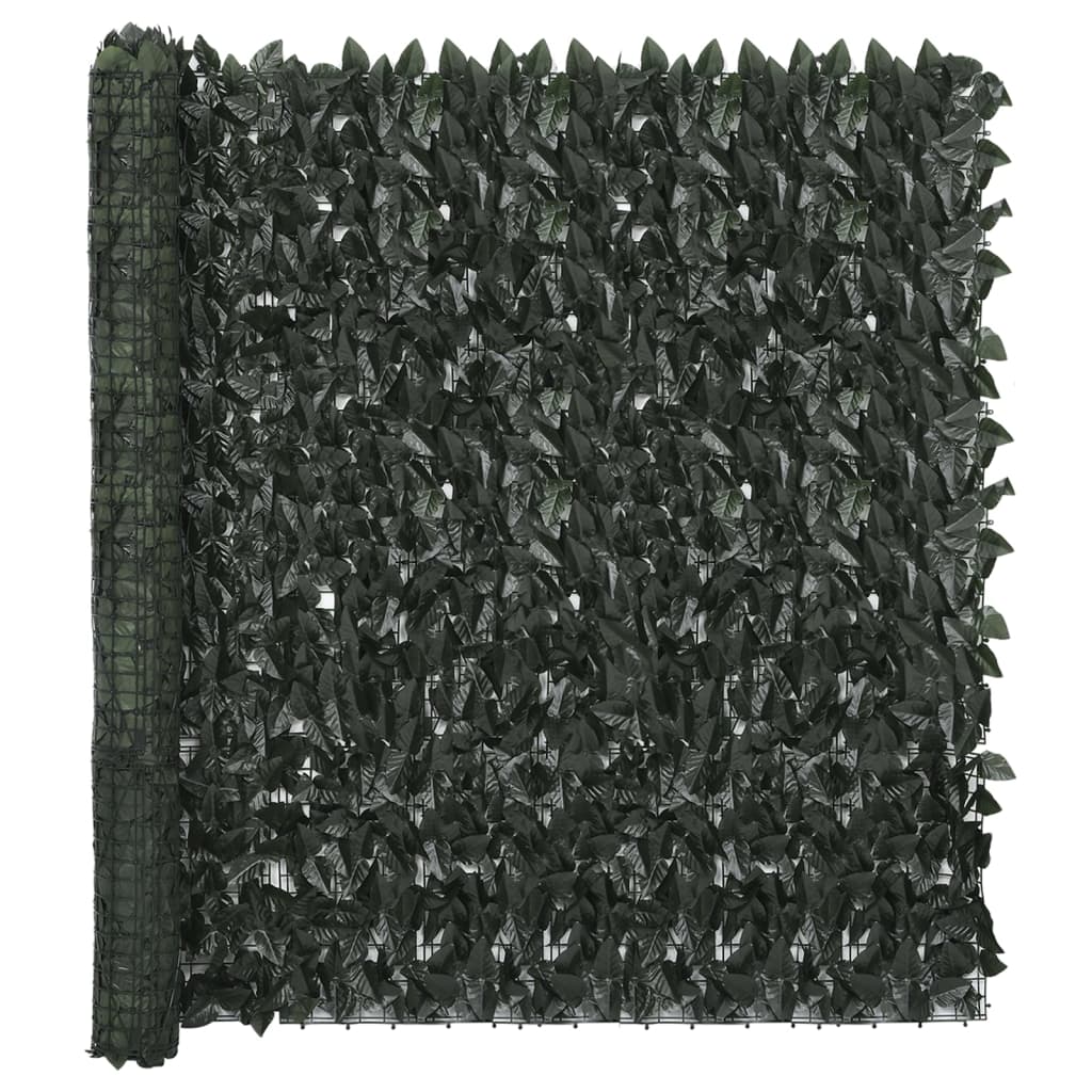 Paravan de balcon cu model frunze vidaXL, Polietilena, 400 x 150 cm, Verde inchis
