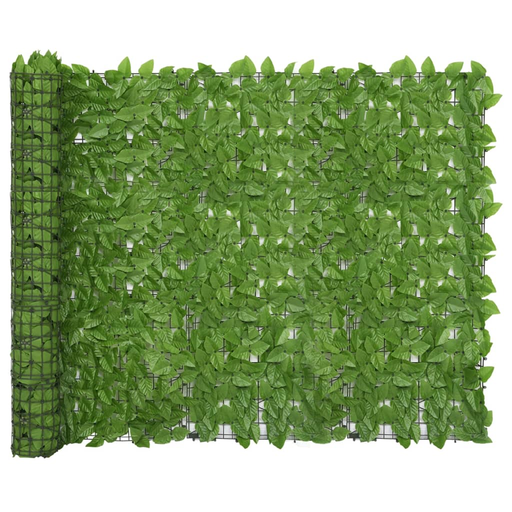 Paravan de balcon cu model cu frunze verzi vidaXL, Polietilena, 400 x 150 cm, Verde deschis
