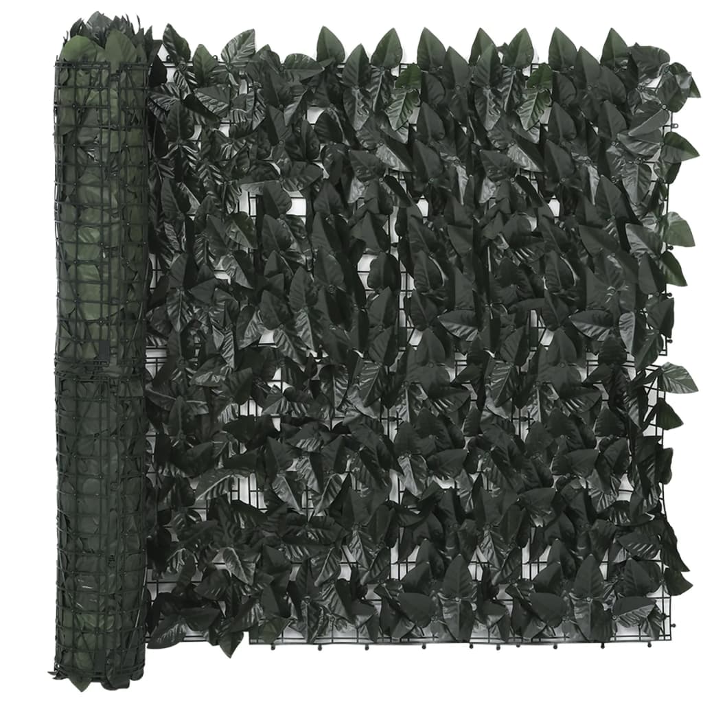 Paravan de balcon cu model frunze vidaXL, Polietilena, 300 x 75 cm, Verde inchis