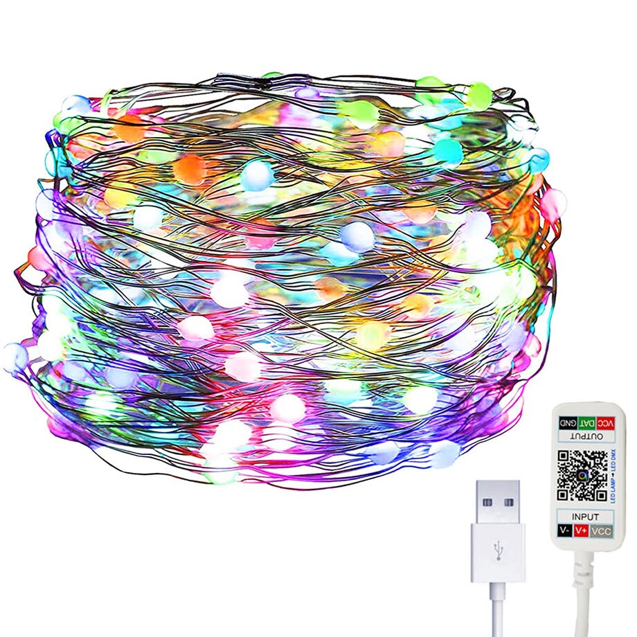 Instalatie de Craciun, YWX®, RGB, 10M, 100 LED, Bluetooth Controlul APP, Sincroniza Muzica, IP44 Rezistent la Apa, luminozitate reglabila, USB, Multicolor