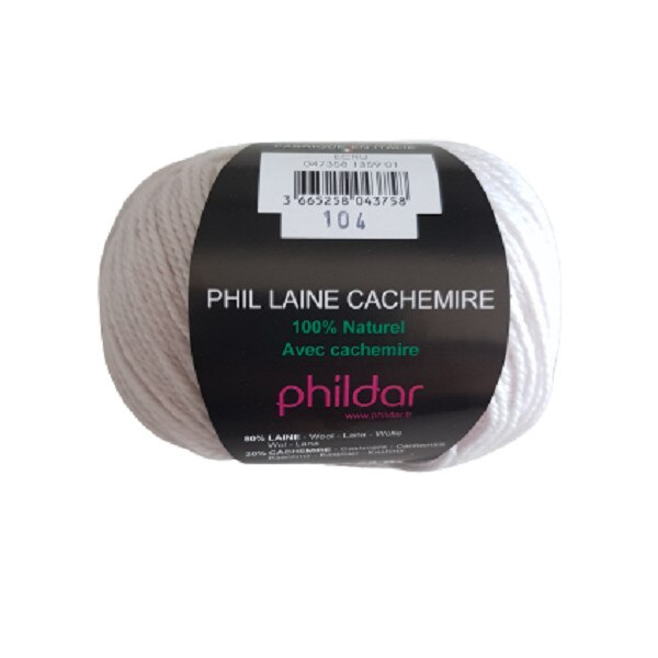 Fir pentru impletit Phil Laine Cashmere Ecru, lungime 100 metri