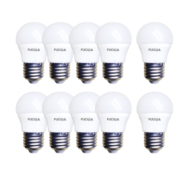 Комплект от 10 Led крушки, G45, 5W (40W), 500Lm, E27, 4000K, Fucida