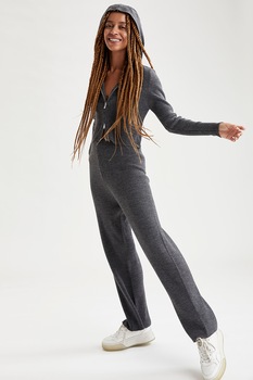 DeFacto, Pantaloni striati cu talie inalta, Gri inchis melange DeFacto, Pantaloni striati cu talie inalta, Gri inchis melange