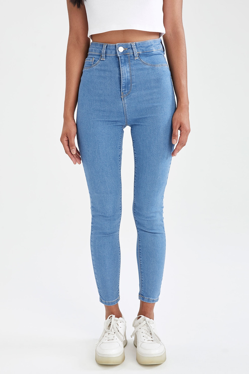 DeFacto, Blugi skinny cu talie inalta, Albastru deschis, 30 - eMAG.ro