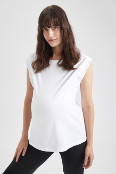 DeFacto, Tricou cu decolteu la baza gatului, pentru gravide, Alb DeFacto, Tricou cu decolteu la baza gatului, pentru gravide, Alb