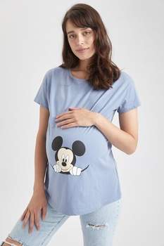 DeFacto, Tricou cu imprimeu Mickey Mouse pentru gravide, Albastru lavanda/Alb/Negru DeFacto, Tricou cu imprimeu Mickey Mouse pentru gravide, Albastru lavanda/Alb/Negru