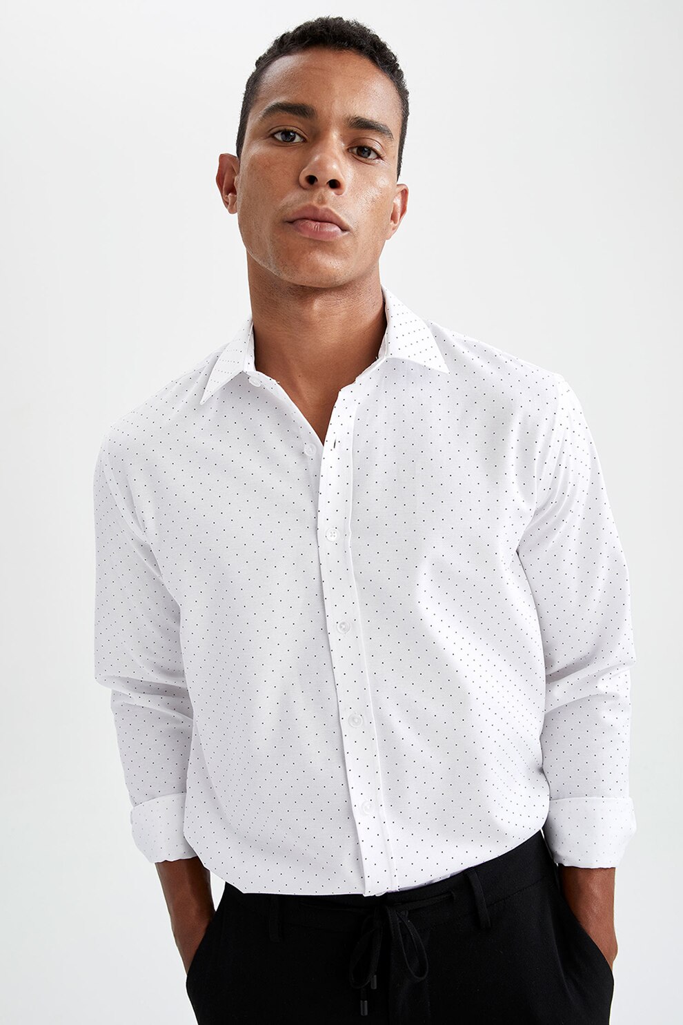 DeFacto, Camasa cu imprimeu cu buline, Alb, S