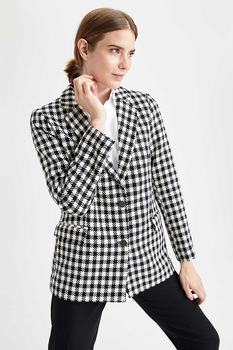 DeFacto, Sacou cu model si revere decupate, Negru/Alb DeFacto, Sacou cu model si revere decupate, Negru/Alb