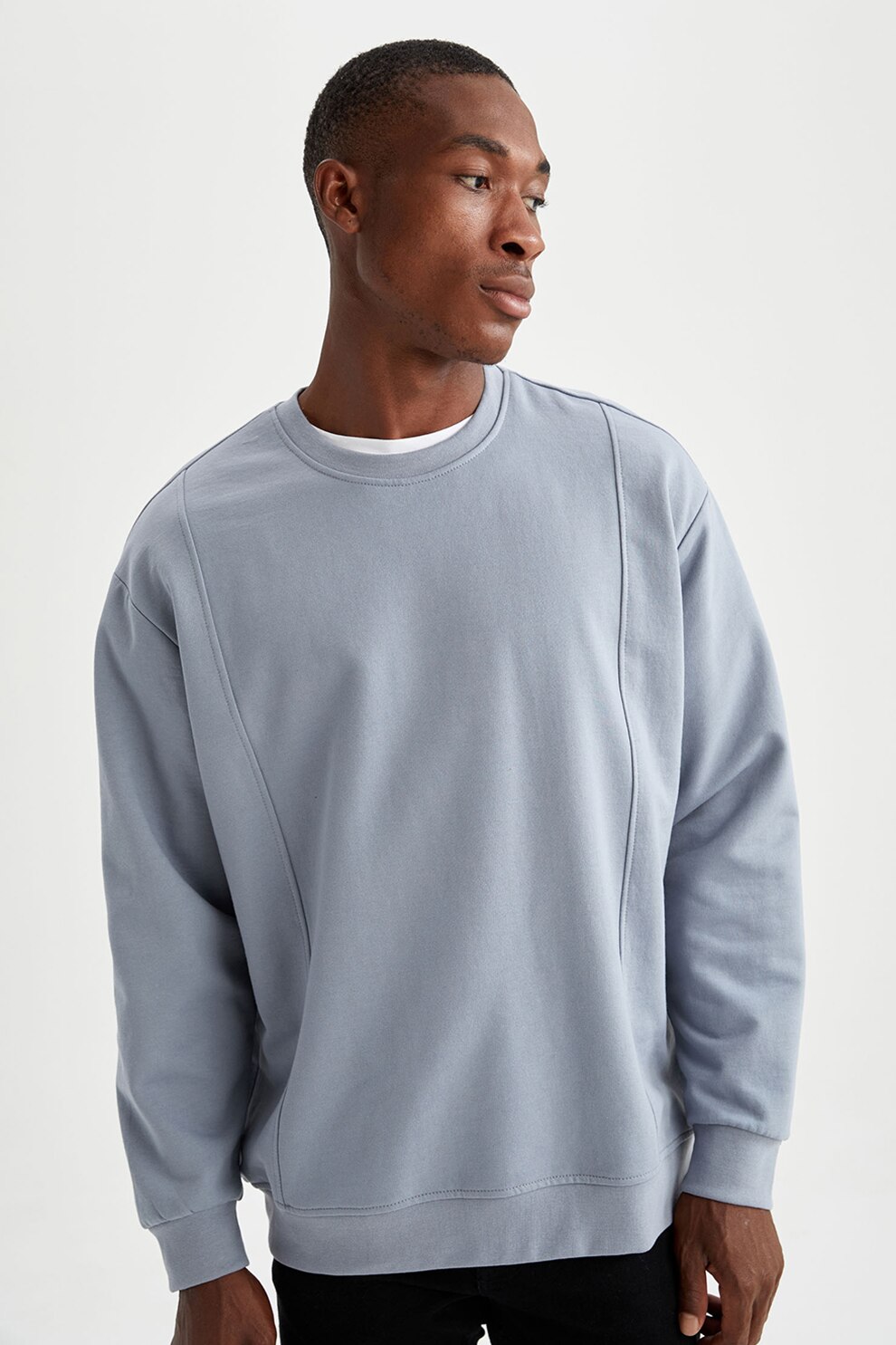 DeFacto, Bluza sport supradimensionata cu decolteu la baza gatului, Albastru pastel