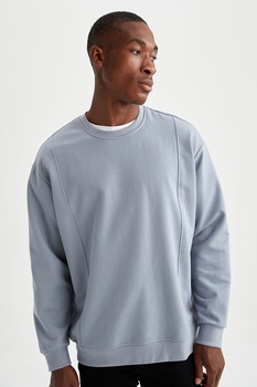 DeFacto, Bluza sport supradimensionata cu decolteu la baza gatului, Albastru pastel DeFacto, Bluza sport supradimensionata cu decolteu la baza gatului, Albastru pastel