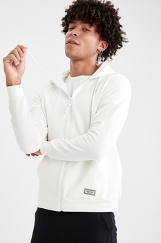 DeFacto, Hanorac cu fermoar si buzunare laterale, Alb DeFacto, Hanorac cu fermoar si buzunare laterale, Alb