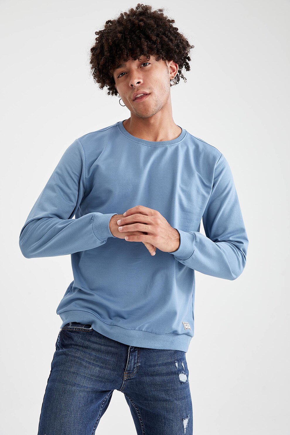 DeFacto, Bluza sport din amestec de bumbac, Albastru lavanda