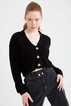 DeFacto, Cardigan crop cu torsade, Negru DeFacto, Cardigan crop cu torsade, Negru