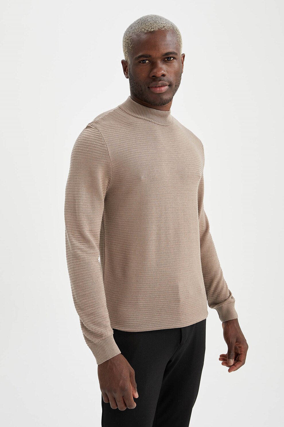 DeFacto, Pulover regular fit cu aspect striat, Bej