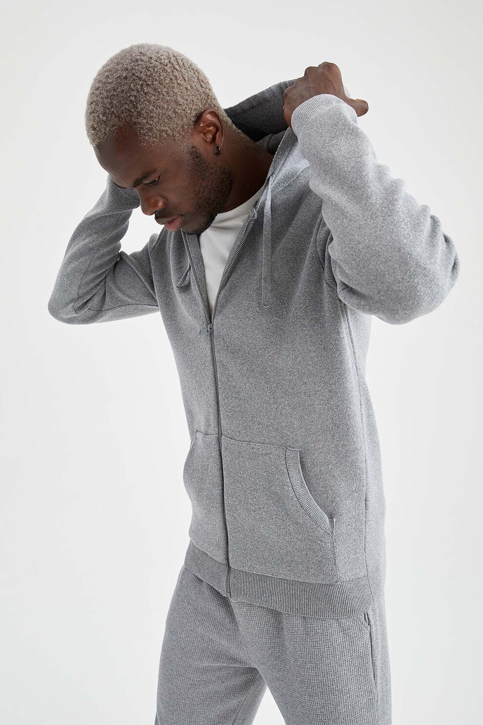 DeFacto, Hanorac cu fermoar relaxed fit, Gri deschis, 2XL
