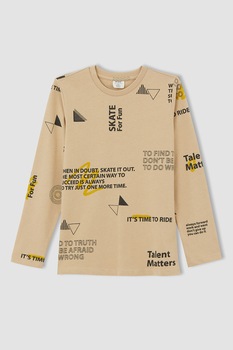 DeFacto, Bluza cu imprimeu si cu decolteu la baza gatului, Maro deschis/Negru/Galben sofran DeFacto, Bluza cu imprimeu si cu decolteu la baza gatului, Maro deschis/Negru/Galben sofran