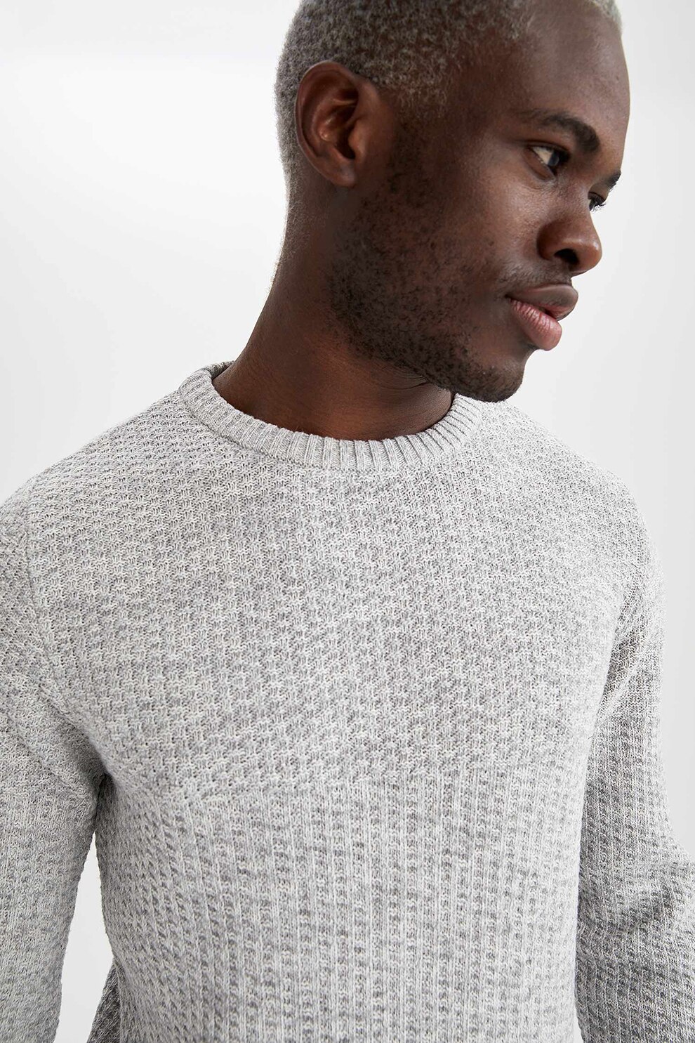 DeFacto, Pulover slim fit tricotat fin, Gri deschis