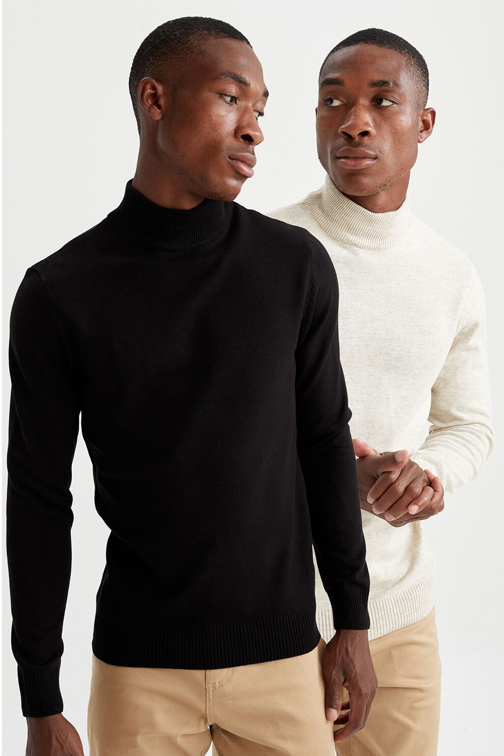 DeFacto, Set de pulovere tricotate fin - 2 piese, Negru/Alb prafuit