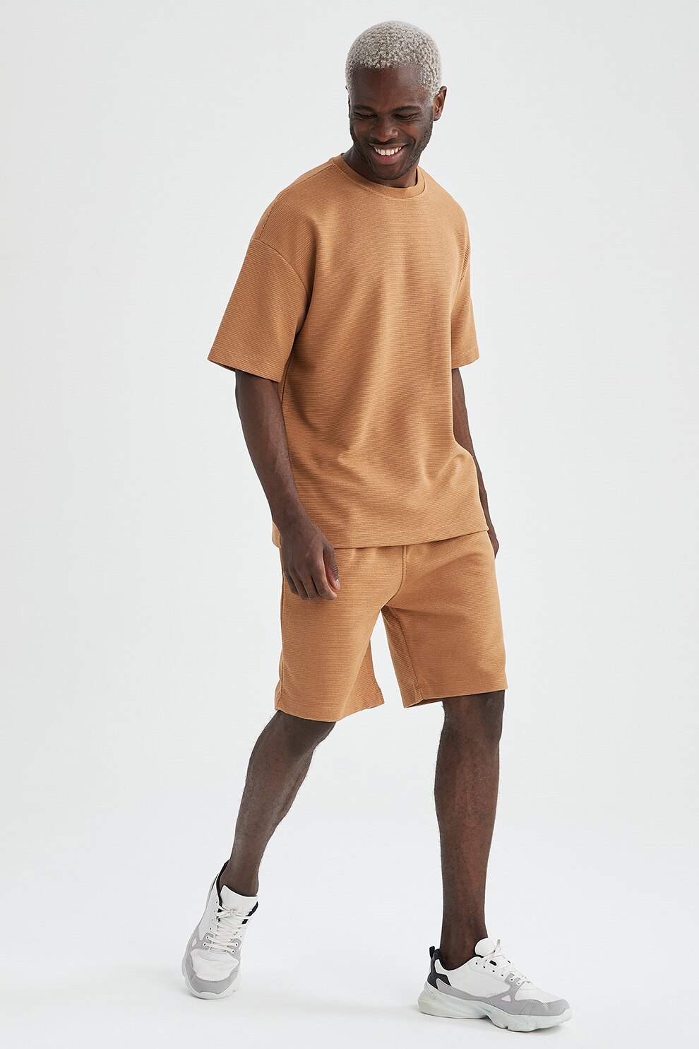 DeFacto, Pantaloni scurti cu snur si aspect texturat, Oranj persan