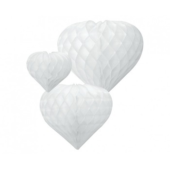 Set 3 lampioane suspendate, honeycomb inima, Deco, Alb, 12x19x26cm Set 3 lampioane suspendate, honeycomb inima, Deco, Alb, 12x19x26cm