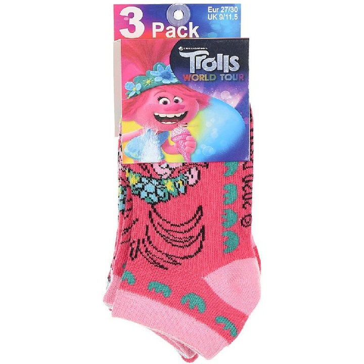 Комплект от 3 чифта къси чорапи Trolls 9415, Многоцветен