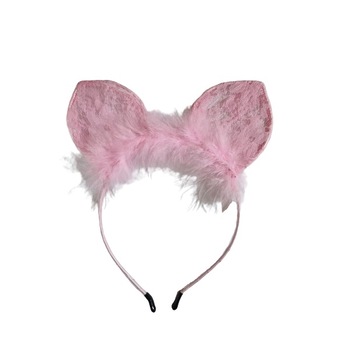 Bentita urechi roz cu puf Bentita urechi roz cu puf