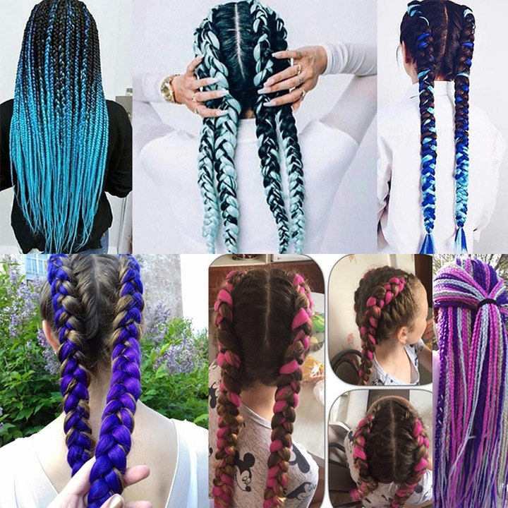 Extensii de par codite Afro pentru impletituri, Negru - Mov Ombre, Pre ...