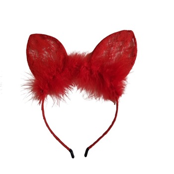 Bentita urechi rosu cu puf Bentita urechi rosu cu puf