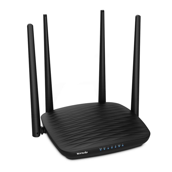 Безжичен рутер Tenda, AC1200, 3 порта 10/100Mbps, 4 антени, Gigabit, Dual-Band, Черен