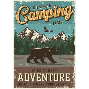 Magnet de frigider, model Camping in padure, 20x29 cm Magnet de frigider, model Camping in padure, 20x29 cm