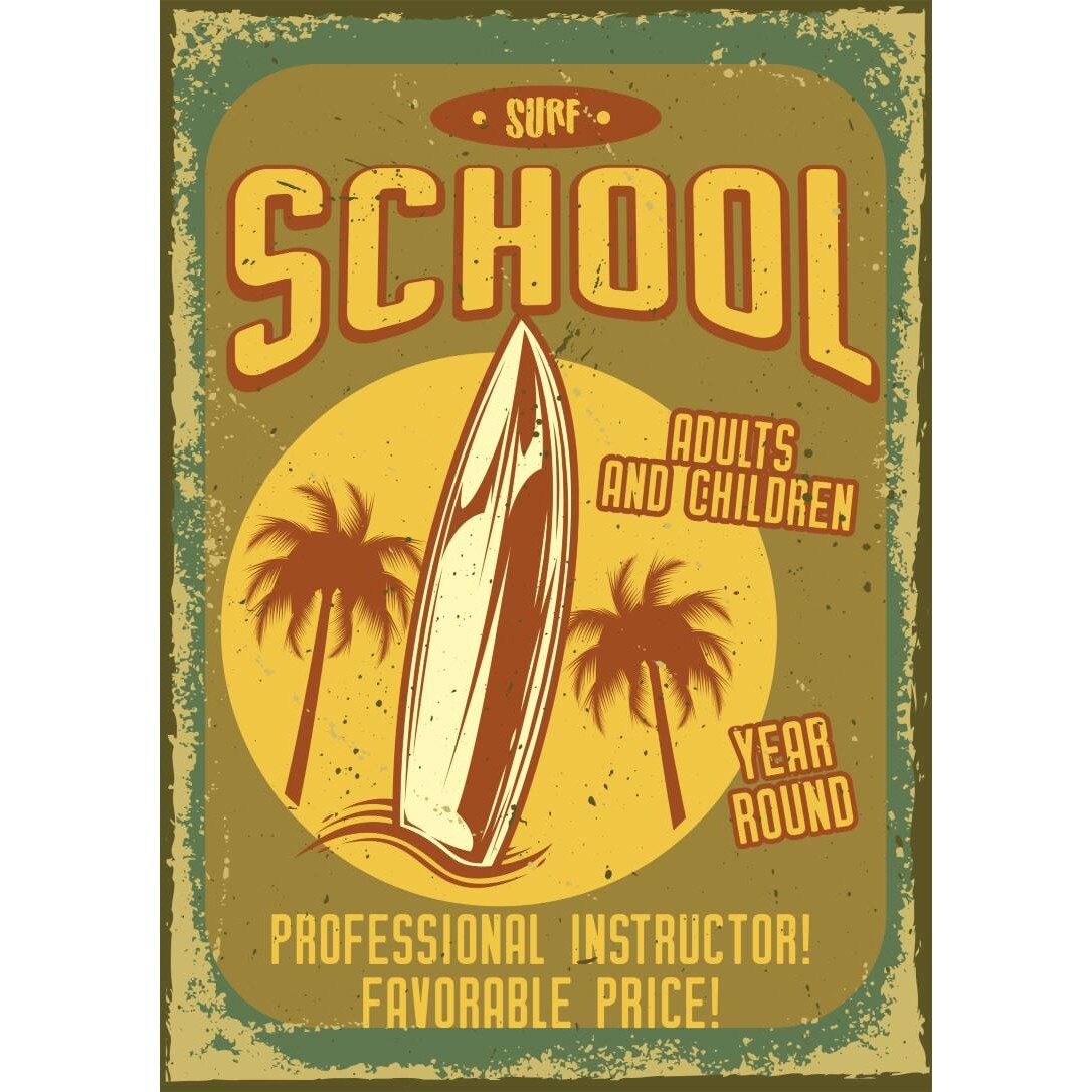 Magnet de frigider, model Scoala de surf, 20x29 cm