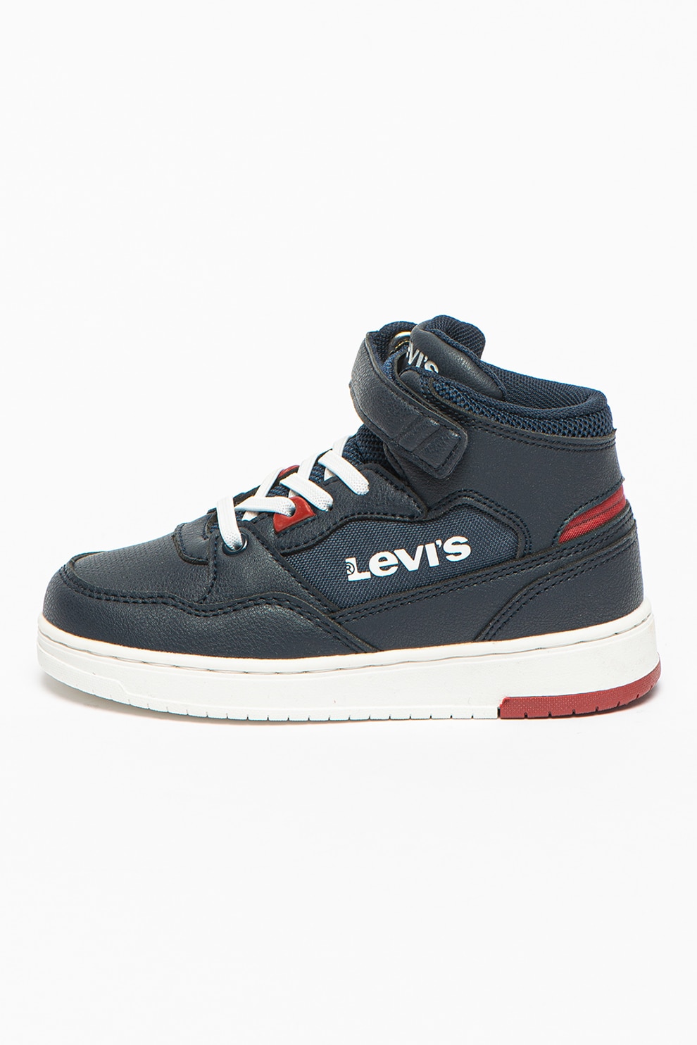 Levi's Kids, Pantofi sport mid-high cu garnituri din piele ecologica Block, Bleumarin/Rosu