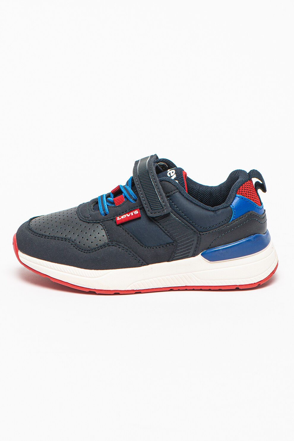 Levi's Kids, Pantofi sport cu insertii din material textil si inchidere velcro Providence, Bleumarin