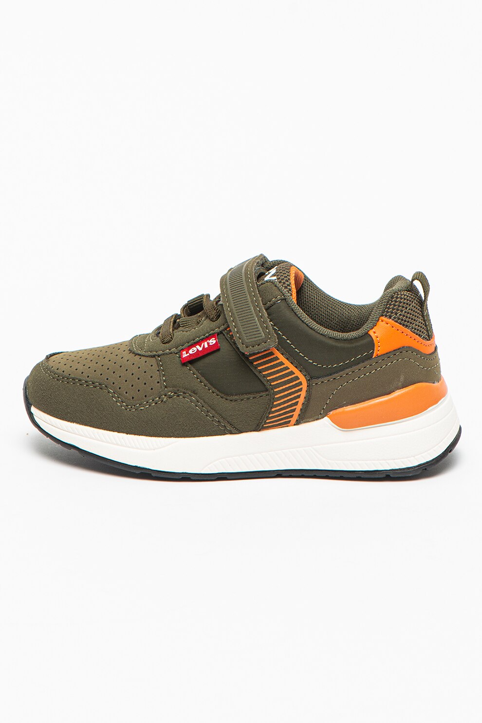 Levi's Kids, Pantofi sport cu insertii din material textil si inchidere velcro Providence, Verde oliv
