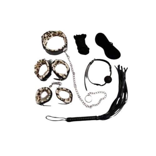 Set Bondage 7 piese, piele leopard