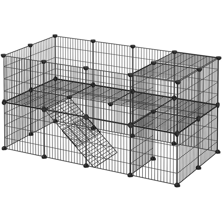 Cusca pentru animale de companie pe 2 niveluri, SONGMICS, pliabila, 143 x 71 x 73 cm, Negru, LPI02H