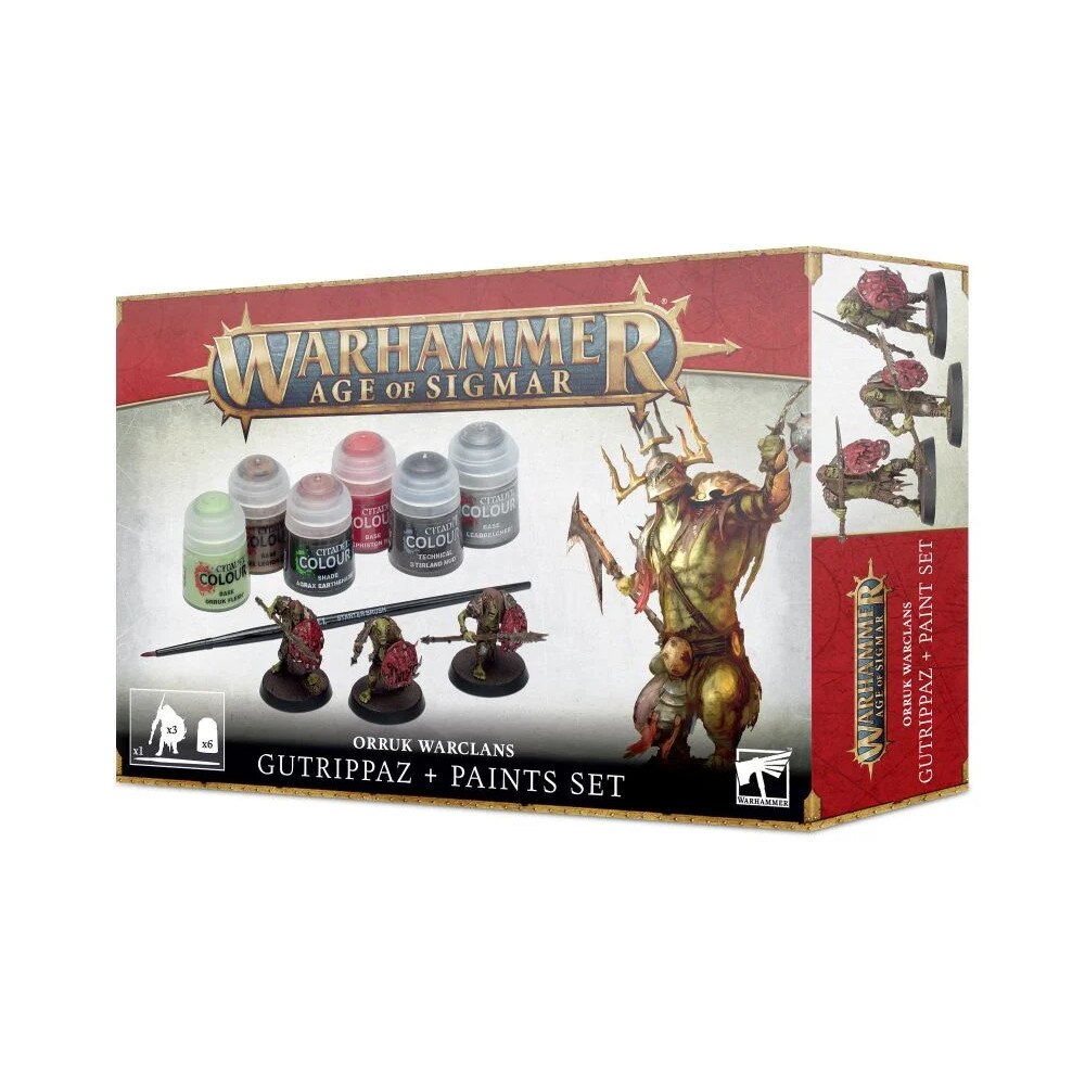 Pachet Vopsele plus Miniaturi, Warhammer Age of Sigmar, Games Workshop, Orruk Warclans Gutrippaz plus Paints, 2 miniaturi