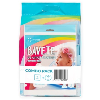 Cearceaf absorbant Synek, 60x60 cm, 10 buc + Bavete de unica folosinta Synek, 0 - 1 ani, 5 buc Cearceaf absorbant Synek, 60x60 cm, 10 buc + Bavete de unica folosinta Synek, 0 - 1 ani, 5 buc
