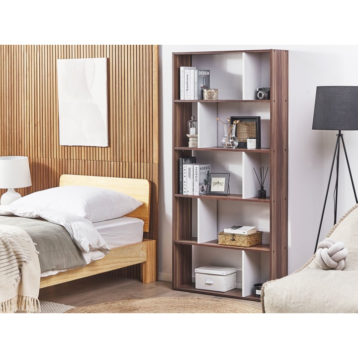 Ötszintes fehér és sötétbarna könyvespolc ORILLA