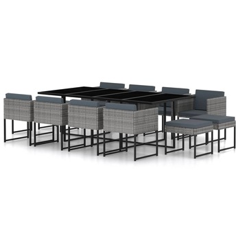 Set mobila de gradina cu 13 piese cu perne, vidaXL, Poliratan, 221 x 109 x 72 cm, Gri Set mobila de gradina cu 13 piese cu perne, vidaXL, Poliratan, 221 x 109 x 72 cm, Gri