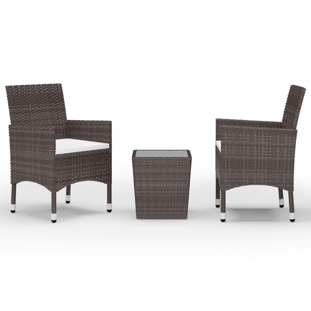 Set mobilier de gradina cu 1 masa si 2 scaune cu perne, vidaXL, Poliratan, 41.5 x 41.5 x 43 cm, Maro