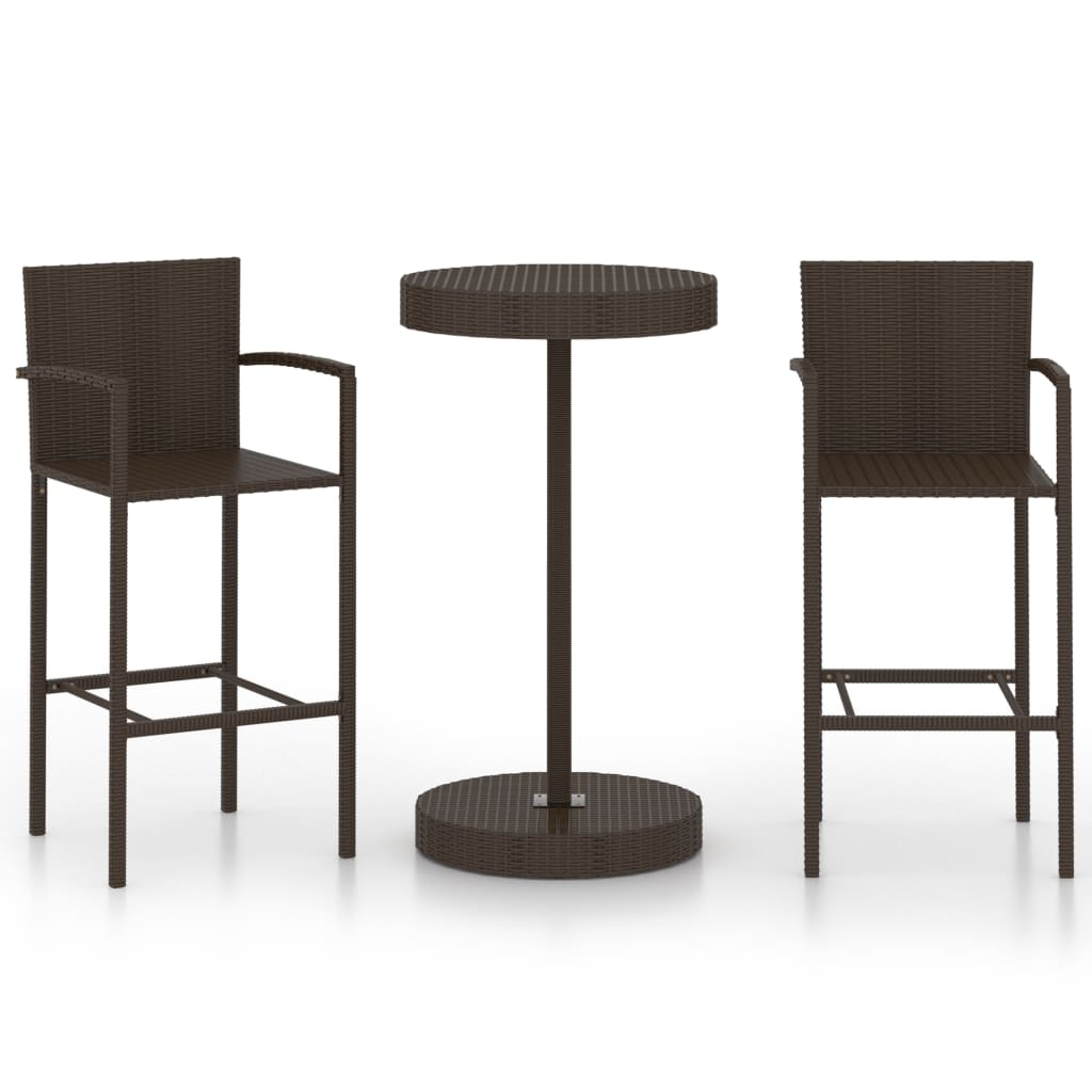 Set mobilier de bar de gradina cu 3 piese cu masa rotunda vidaXL, Poliratan, 60.5 x 106 cm, Maro