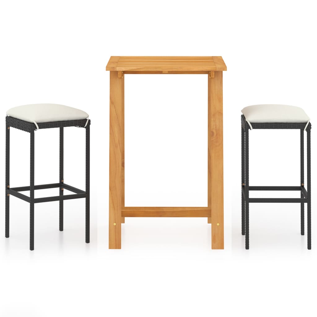 Set mobilier bar de gradina cu perne, 3 piese, negru
