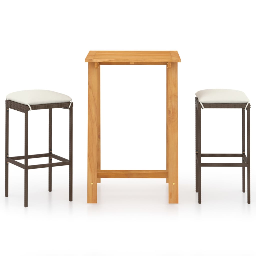 Set mobilier de bar de gradina cu perne, 3 piese, maro