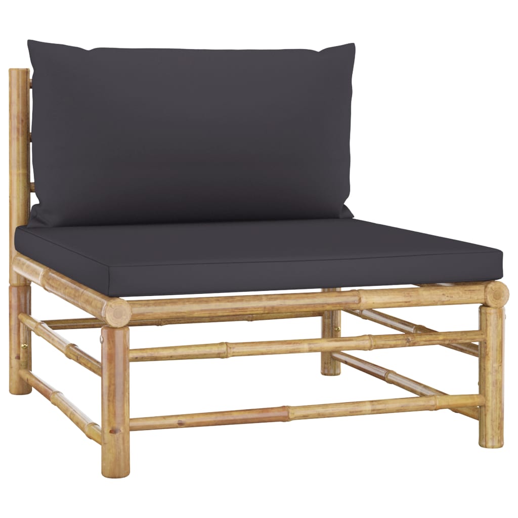 Canapea de mijloc pentru gradina cu perna vidaXL, Bambus, 65 x 70 x 60 cm, Maro/Gri inchis
